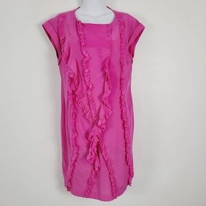BCBmaxazria Fuschia 100% Silk Cap Sleeve Ruffle Shift Dress Project‎ Piece